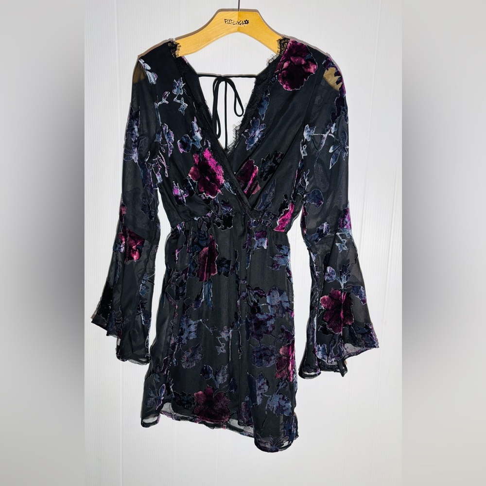 Dee Elly Floral Sheer Black Dress size small - Picture 2 of 9